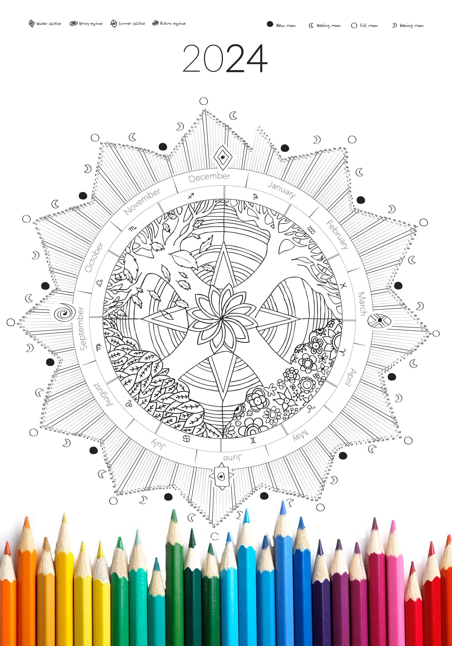 Digital download - Coloring Calendar 2024 - PDF file