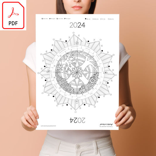 Digital download - Coloring Calendar 2024 - PDF file